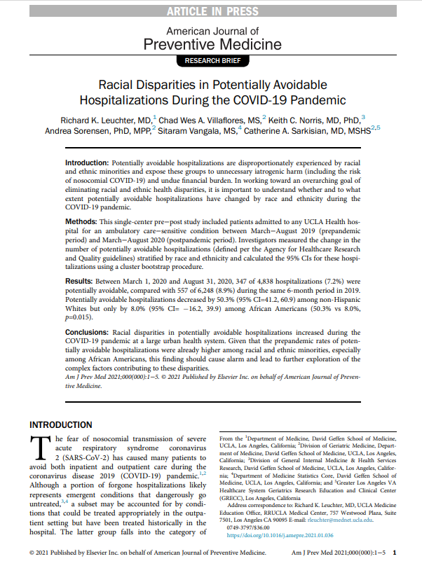 Racial Disparities in Potentially Avoidable
              Hospitalizations During the COVID-19 Pandemic